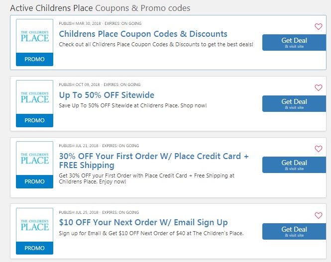 Children's place coupon code december 2016