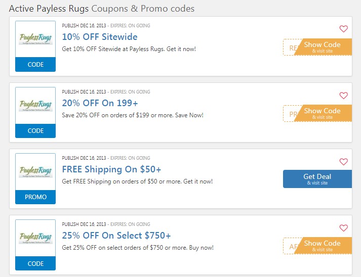 Save with 20% OFF promo code and Payless Rugs promo code