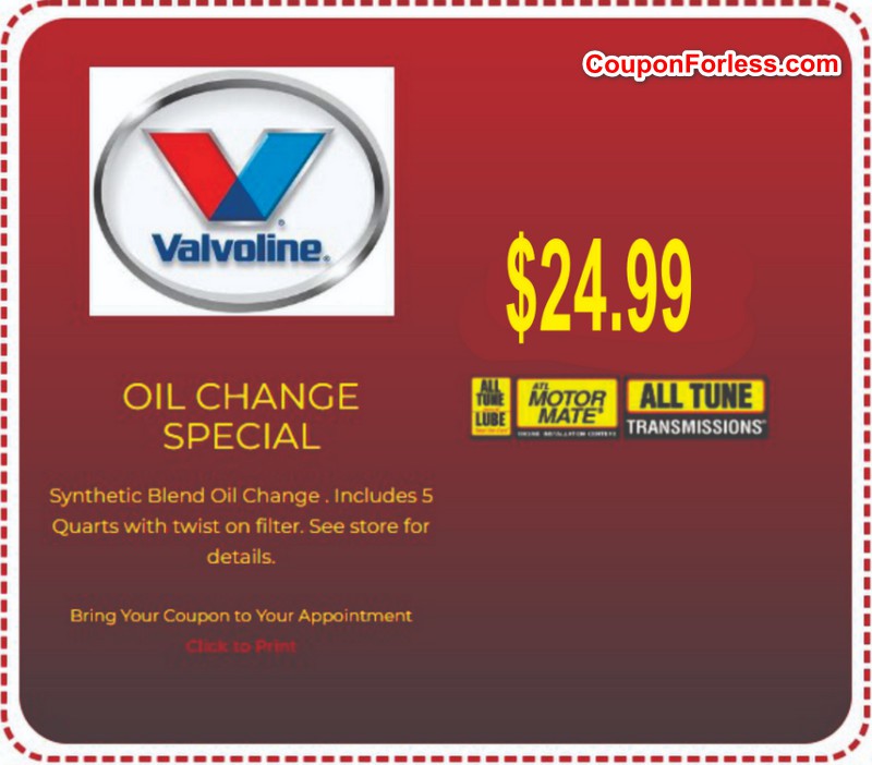 Valvoline 24.99 Oil Change Coupon 2024 & 24.99 Synthetic Oil